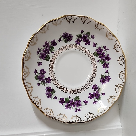 Colclough Cup and Saucer with Violet flowers and Golden scrolls Pat #8247 - Picture 2 of 8